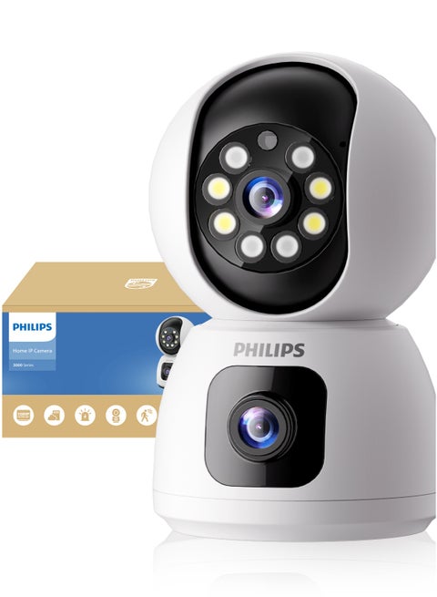 Philips 360° Dual-Lens Spherical WiFi Security Camera, Smart Wireless Home IP Camera, Plug-In 1080P FHD with AI-Enhanced Image Quality, Indoor/Outdoor Surveillance, AI Motion Detection, Two-Way Audio Talk, Color Night Vision, Multi-User Sharing,Only supports 2.4G Wifi, App Control, Dual-Band WiFi, Remote Monitoring